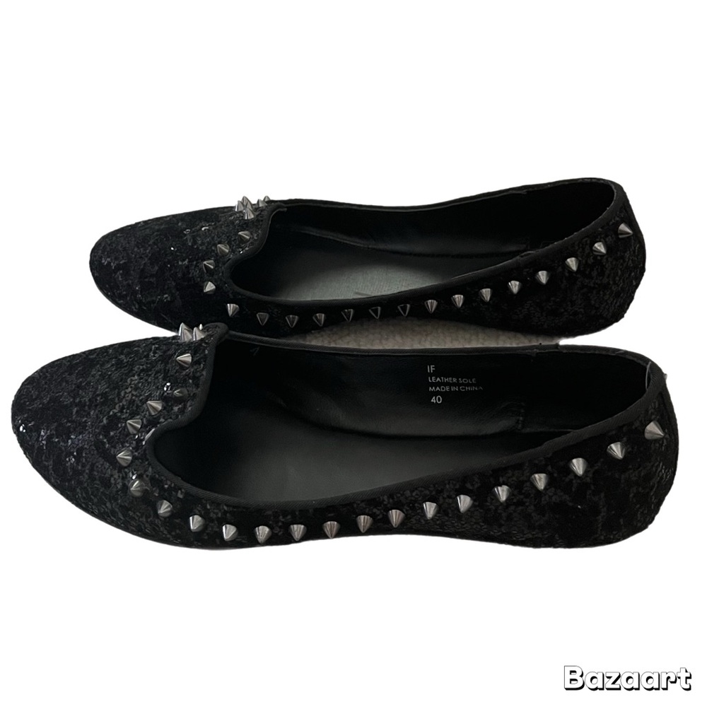 ASH As-If Black Sequin Glitter Spiked Loafer Shoe Size 8 - Picture 2 of 5